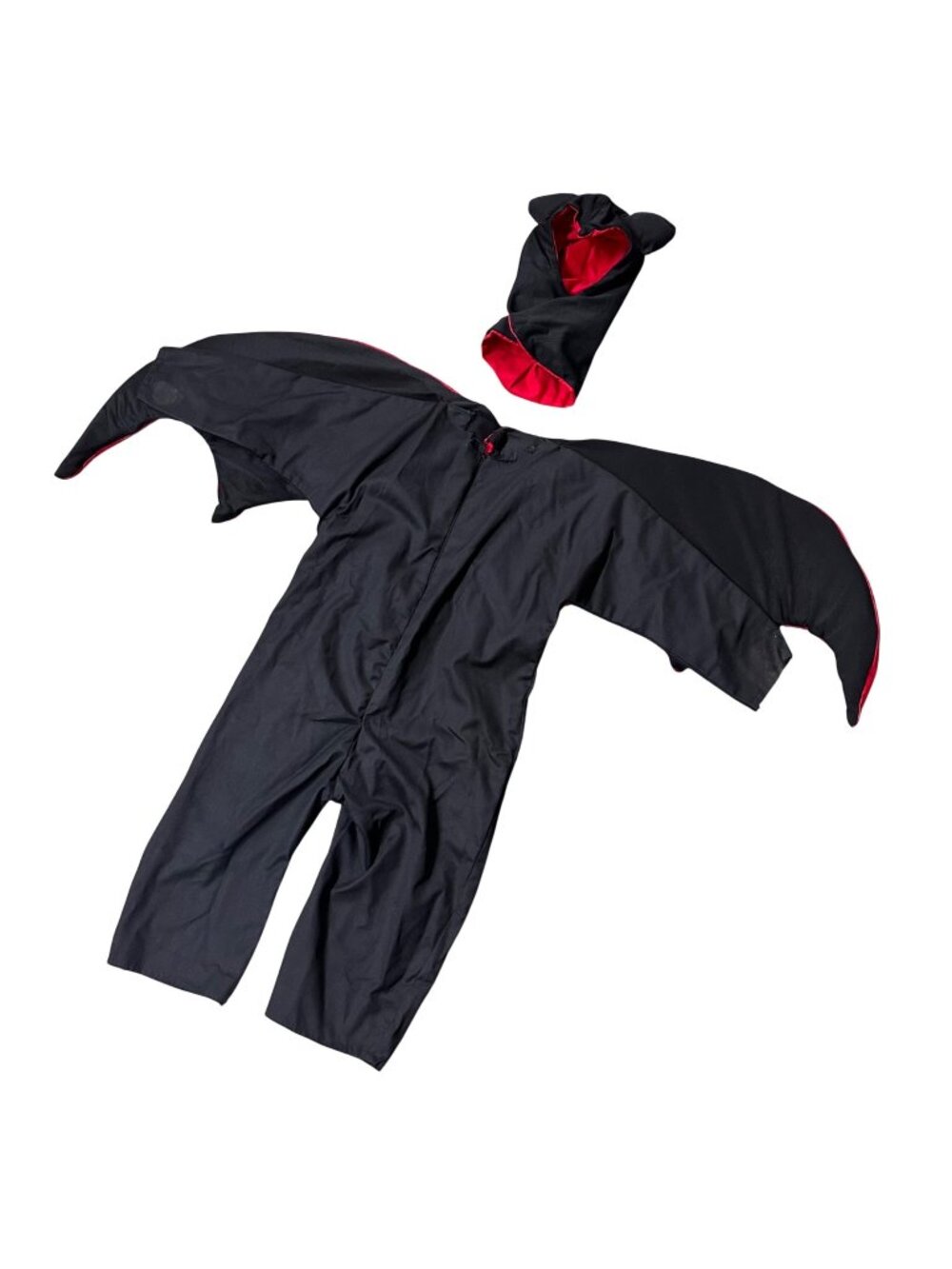 Vintage Kids Bat Costume 1970s Halloween Handmade Black Red Small/Medium READ